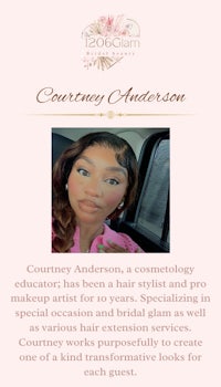 a photo of a woman in a pink dress with the words'courtney anderson'